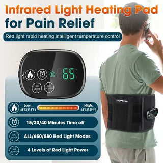 COMFIER Cordless Heating Pad for Back,With Red Light Therapy 660&850nm Lower Back Massager, Heated Back Brace with 3 Heating & Vibration Modes, Lumbar Support Belt for Men & Women (GREY RED LIGHT THERAPY)