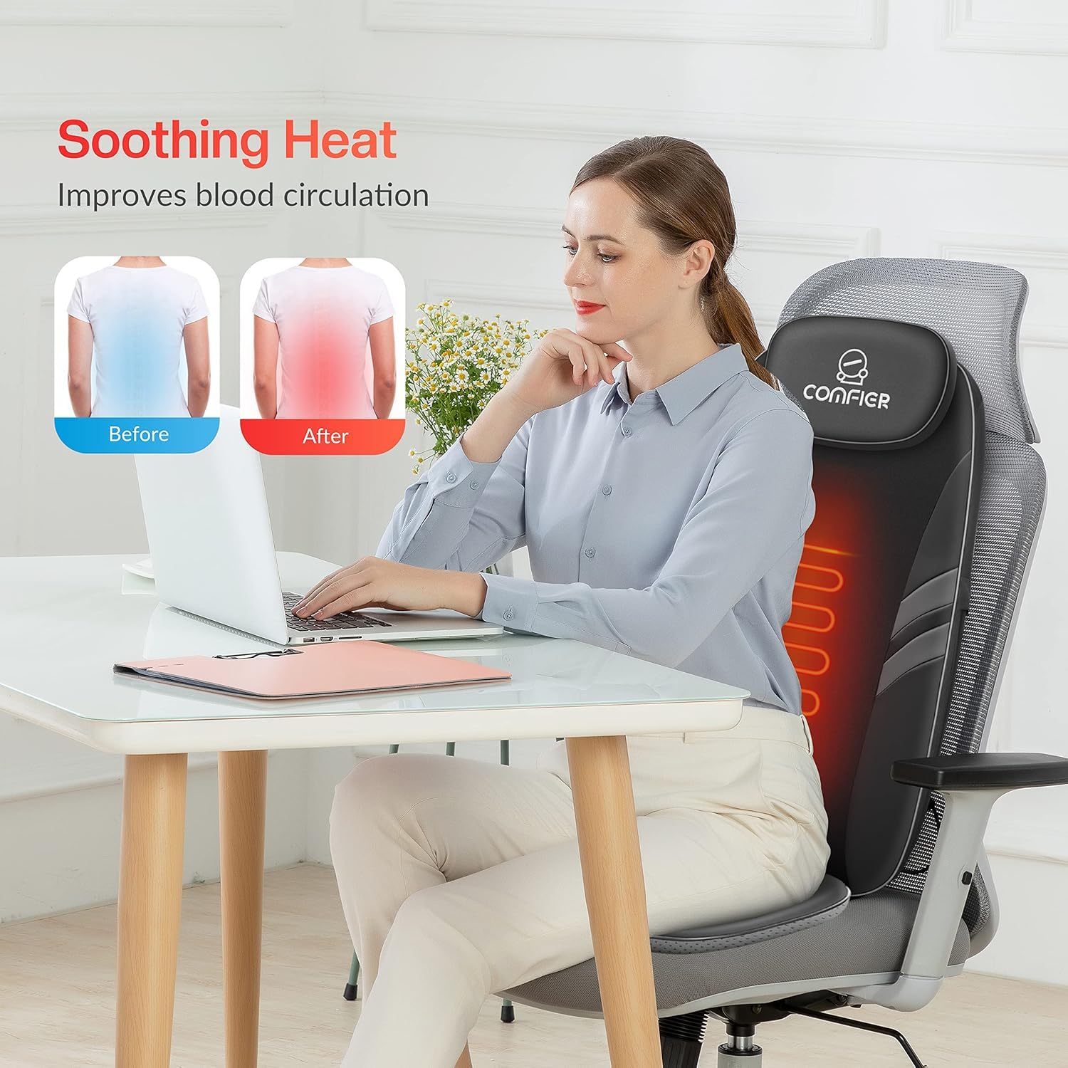 COMFIER Back Massager for Back Pain,APP Control, Shiatsu Massage Chair Pad,Electric Chair Massagers with Heat,Seat Cushion for Office,Home,Ideal Gifts