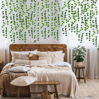 CEWOR 14 Pack 98 Feet Fake Ivy Leaves Artificial Ivy Leaves Greenery Garlands Hanging Plant Vine Party Garden Wall Decoration