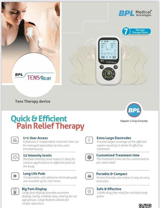 BPL TENS RELIEF tens therapy device with 15 intensity levels, 7 massage modes,TENS Massager, Massager Machine for Full Body, Electric Stimulator, Physiotherapy Equipment|1 Year National Warranty - nivkart.com