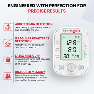 BPL B19 Digital Blood Pressure Monitor Fully Automatic BP Checking Machine with USB, LCD Display, 3 Years Warranty - nivkart.com