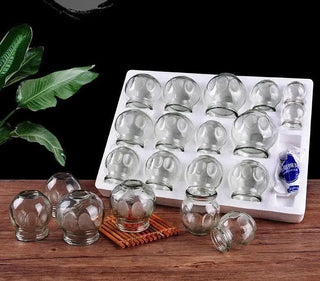 NIVKART Chinese Medical Magnetic Acupuncture Vacuum Cupping Set OF 16 |Cupping therapy set | Accupuncture Cupping Therapy For Pain Relief Anti Slip | Hijama Fire Glass Cupping Set - nivkart.com