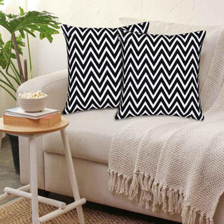 NIVKART Decorative Cotton Hand Made Embroided Throw/Pillow Cushion Covers (16 X 16 INCHES) Set of 2 PCS | Sofa Cushion Cover Set | Designer Cushion Cover Set | (Black & White) - nivkart.com