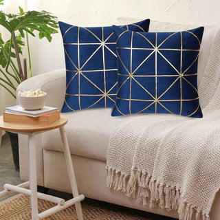 NIVKART Decorative Velvet Golden Leather Embroidery Size 16 * 16 inch |Throw Pillow | Sofa Cushion Covers | Bed Pillow |Couch | Colourfull Soft Cushion Covers (Set of 2) (Blue) - nivkart.com