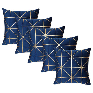 NIVKART Decorative Velvet Golden Leather Embroidery Size 16 * 16 inch |Throw Pillow | Sofa Cushion Covers | Bed Pillow |Couch | Colourfull Soft Cushion Covers (Set of 2) (Blue) - nivkart.com