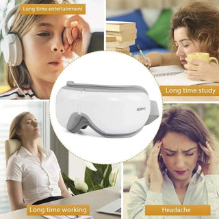 NIVKART Expert Rechargeable 6-in-1 Eye Massager with Heat, Bluetooth, Music, Voice, Sleep and 3D Massage for Reduced Eye Strain Dark Circles Dry Eyes, 4 Modes for Total Comfort, White - nivkart.com