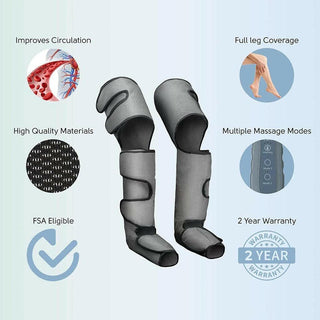 NIVKART PREMIUM Air Compression/Pressure Leg Massager for Foot, Arm & Calf with Handheld Controller GREY WITH HANDHELD REMOTE CONTROLLER AND HEAT (full size) - nivkart.com